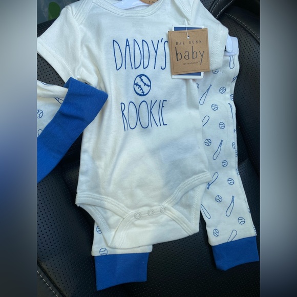NWT Rae Dunn Baby by Magenta Onesie Pants Set and Beanie Size  3-6 Months - Picture 1 of 4